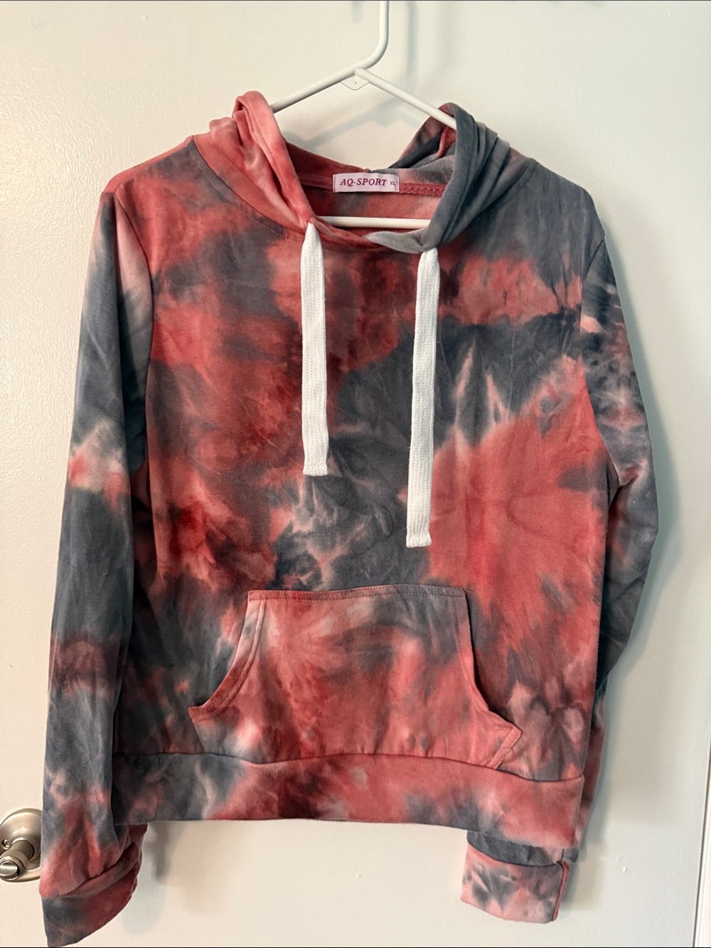 AO Sport Women's Coral & Charcoal Tie-Dye Hooded Sweatshirt